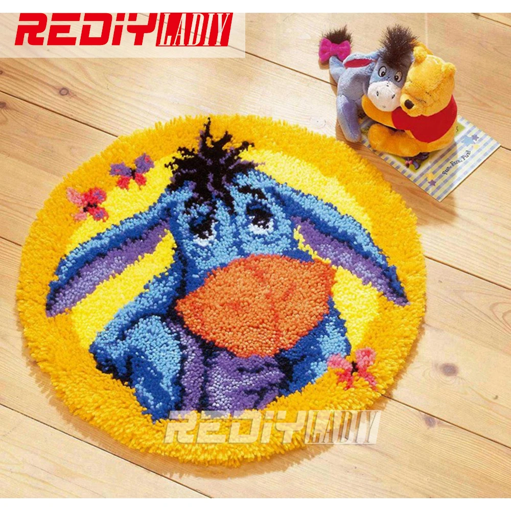 

Latch Hook Rug Kits Unfinished Crocheting Tapestry Yarn Needlework Cushion Set for Embroidery Carpet Cartoon Donkey Home Decor