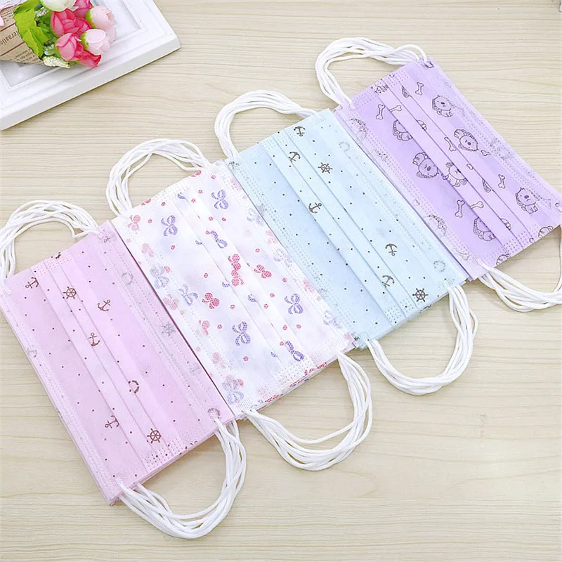 

50pcs/Pack Disposable mask, three layer printed non-woven fabric cartoon earmuffs fallout medical mask for mouth maska women