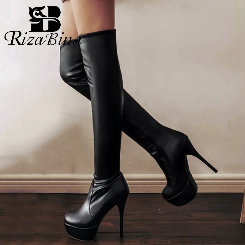 

RIZABINA Plus Size 33-46 Super High Heels Women Boots Over The Knee Platform Sexy Boots Round Toe Zipper Long Boots Footwear