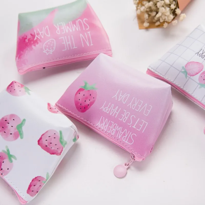 Розовый дневник, милая розовая клубника, милые фрукты, ПУ сумки, нулевой кошелек для детей, девочек, мальчиков, кошелек, женские кошельки для монет, чехол