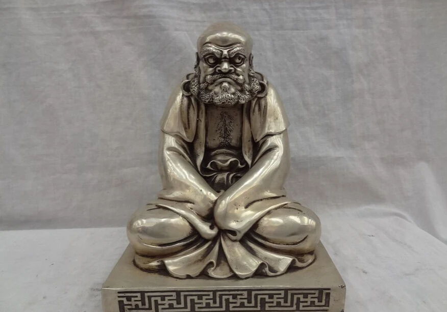 

USPS to USA S1467 10" Tibet Silver Buddhist Joss Bronze Damo Bodhidharma Dharma Buddha Set Statue (B0328)