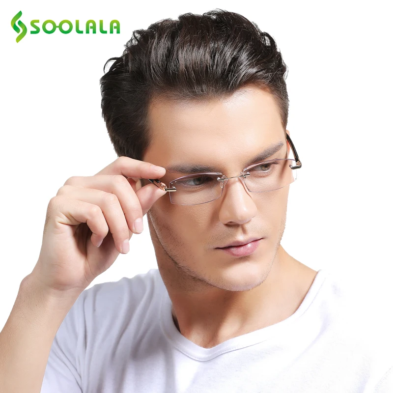 SOOLALA Rimless Reading Glasses Women Men Gradient Tea Tinted Lens Leopard Legs Diamond Cut