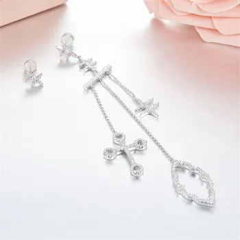 

[MeiBaPJ]The European and American 925 Silver Inlaid Micro Symbol Asymmetric Earrings Fashion Personality Temperament all-match