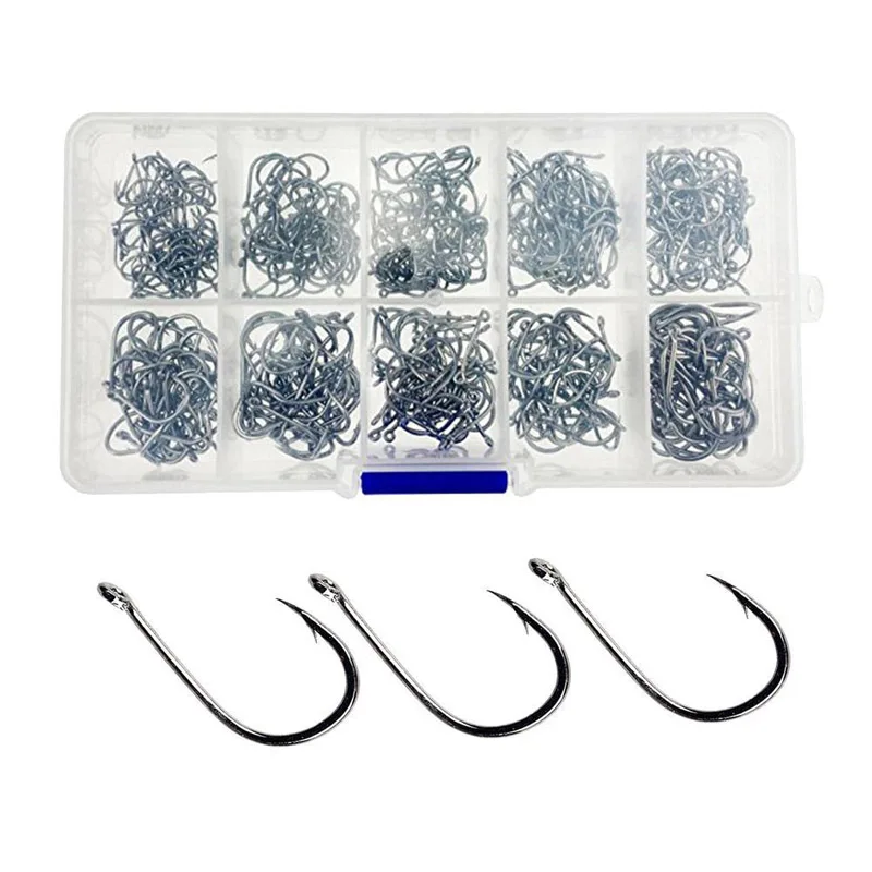 500PCS 3-12 # SET Fishing Hook Japan Carp Black Hooks High Carbon Steel With Hole Barbed Sea Saltwater Fishing Jig Accessories