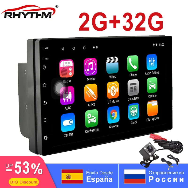 2G+ 32G 2din Android 8,1 автомобильный Радио Стерео gps авто bluetooth wifi навигация сенсорный 1024x600 Зеркало Ссылка RDS FM AM SWC поддержка dab