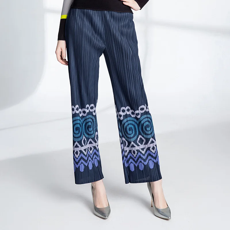 

2019 New Spring Summer Printed Broad-legged Trousers Women's High-waisted Leisure Trousers