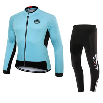 

WOLFKEI 2019 New Long Sleeve MTB Road Bike Jersey+ Tights Blue Silicone Gel Pad Men's Cycling Clothing Sets #WK2551