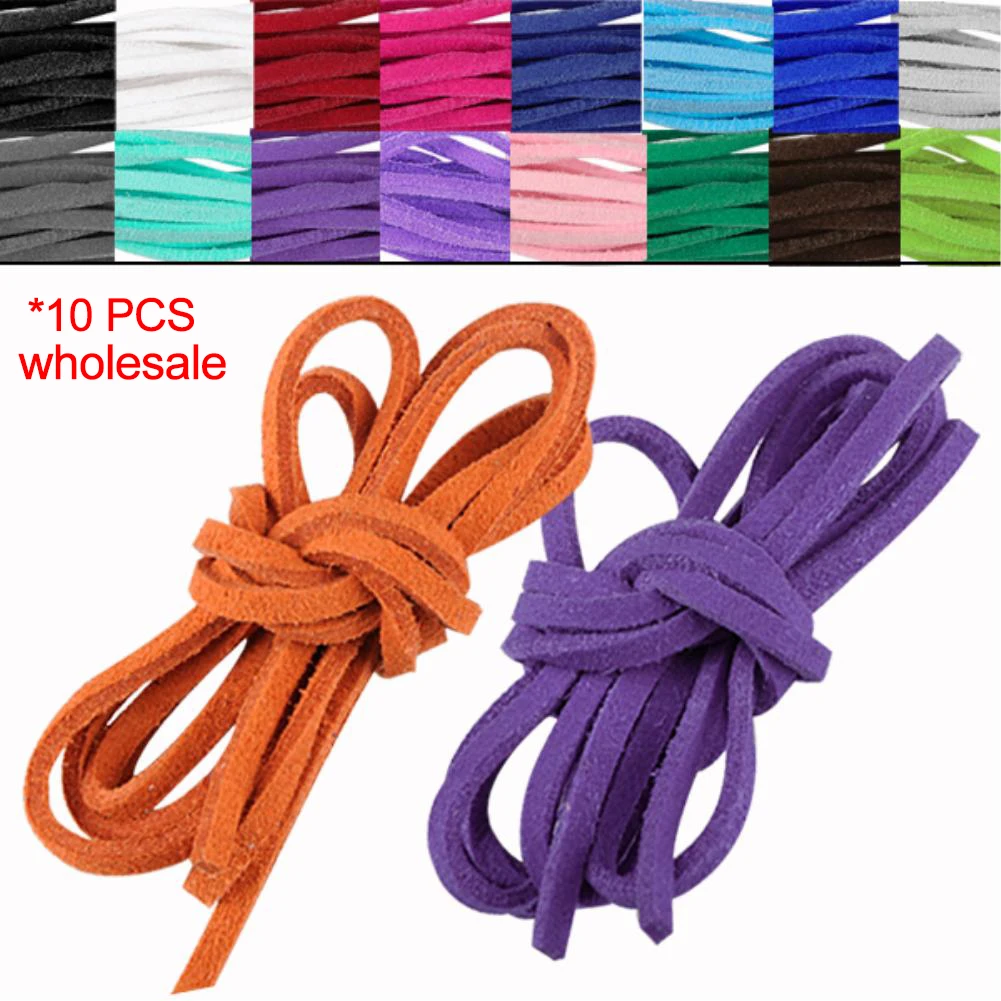 

10Pcs(100CM/PC) 3mm Flat Faux Suede Korean Velvet Leather Cord String Rope Thread Lace Jewelry Findings for DIY Choker Necklace