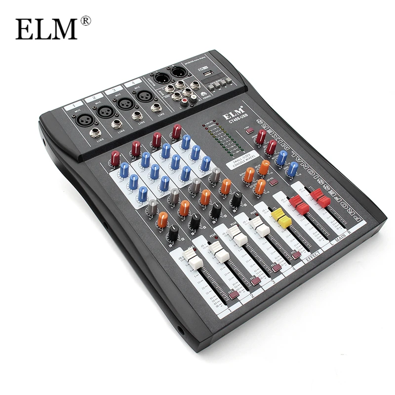 

ELM Professional 4 Channel Digital Sound Audio DJ Mixer Mixing Microphone Amplifier Console 48V Phantom Power With USB