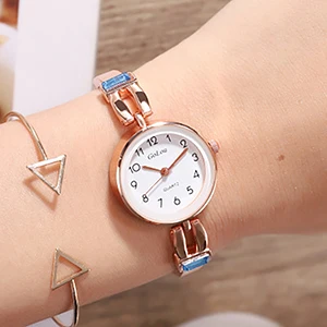 Розовое золото женские браслеты Роскошные модные часы кварцевые часы Брендовые женские повседневные платья часы женские часы Прямая поставка - Цвет: Синий