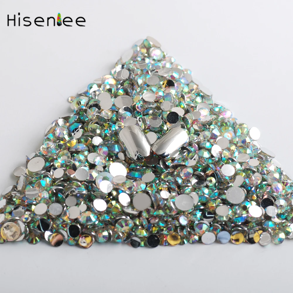 Hisenlee 3000 шт./пакет 30 грамм смеси размеры Crystal Clear AB акрил Rhinestone Самоцветы Nail rhinestoens для Гвозди 3D Дизайн ногтей украшения