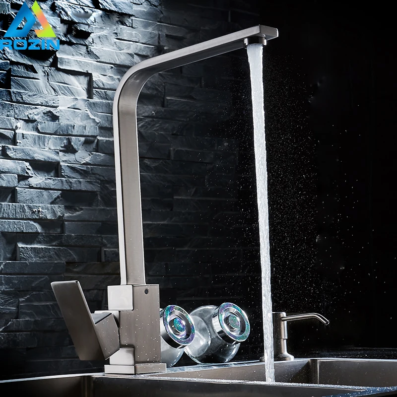 

Brushed Nickel Kitchen Faucet Kitchen Sink Faucet High Arch Swivel Cold Hot Mixer Water Tap 360 Degree Rotating Mixer Faucet