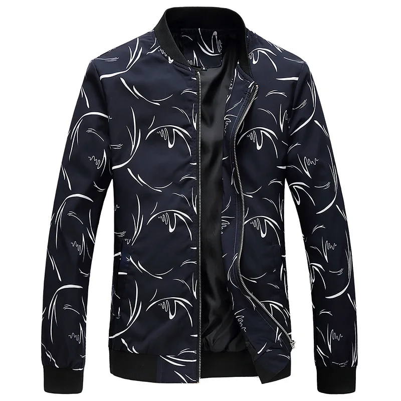 Мужская куртка с цветочным принтом размера плюс 6XL, мужские куртки-бомберы с цветочным принтом, ветровки, повседневные приталенные бейсбольные куртки для мужчин - Цвет: 802