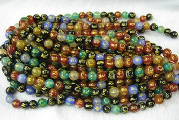 

DIY Colorful semi- natural agate loose beads semi bronzing mantra 12mmX50