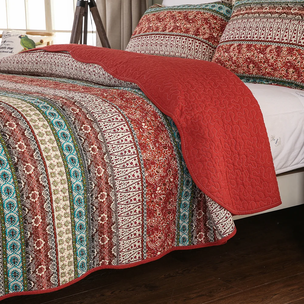Bohemia Printed Quilt Set 3PC/4pcs Quilted bedding Set Quality Cotton