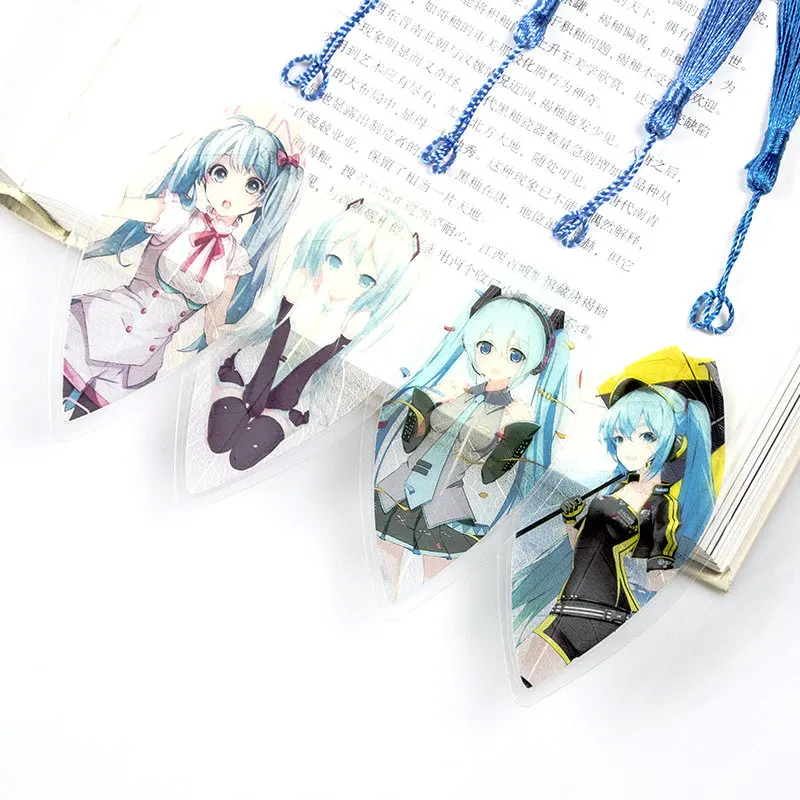 

8pcs Anime Hatsune Miku Leaves Style Bookmarks Waterproof Transparent PVC Plastic Bookmark Beautiful Book Marks Gift