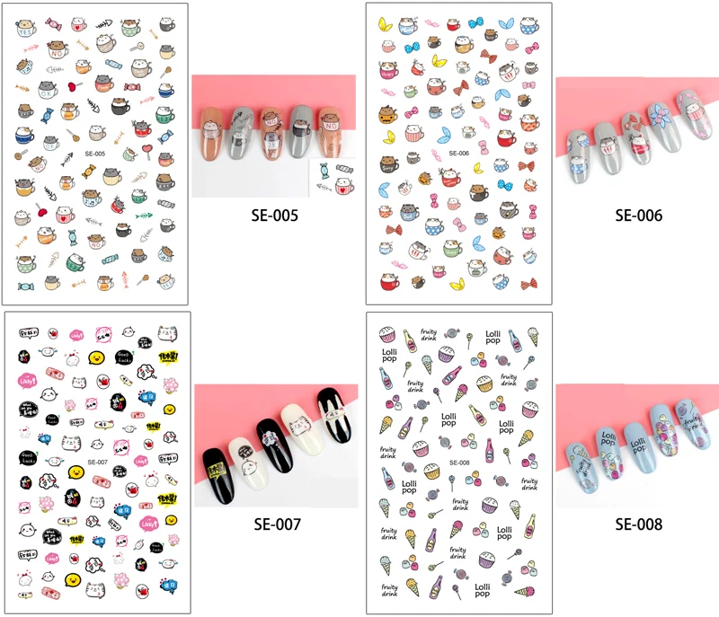Яркий 1 лист милый мультяшный дизайн ногтей Наклейка SE розовый стиль для детей конфеты 3D Маникюрный Инструмент наклейки для ногтей Красота Новинка