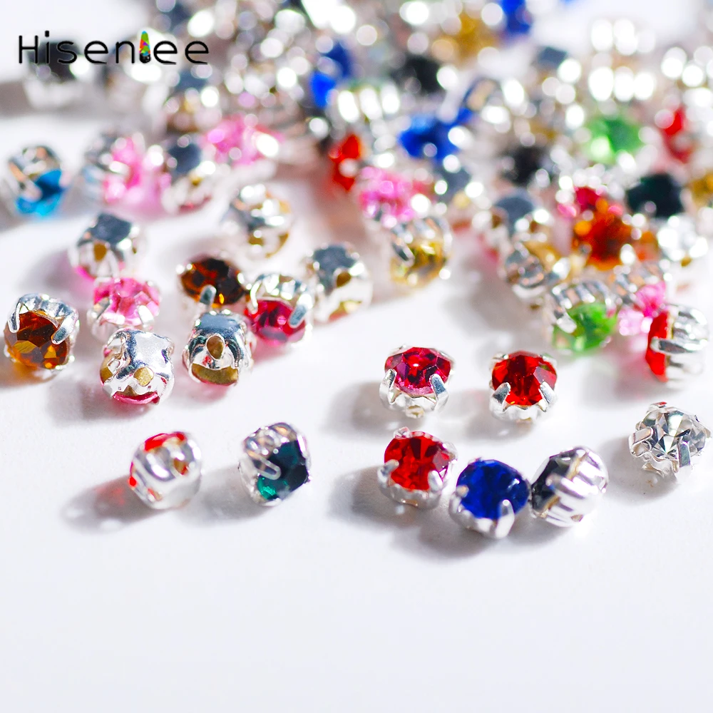 

SS12 144pcs Plated Silver Base Setting Claw Sew On Mixed color Rhinestone For Sewing Art Decoration for Clothing Crystal DIY