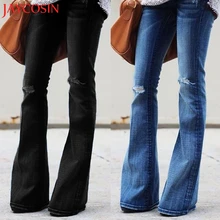 JAYCOSIN модные женские туфли джинсы рваные джинсы со средней талией, облегающие брюки-клеш dropshipped октября, 21