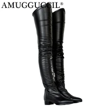 Новинка, большие размеры 34-47, черные, винно-красные, на молнии, модные, сексуальные, до бедра, выше колена, осенние женские сапоги, X1692