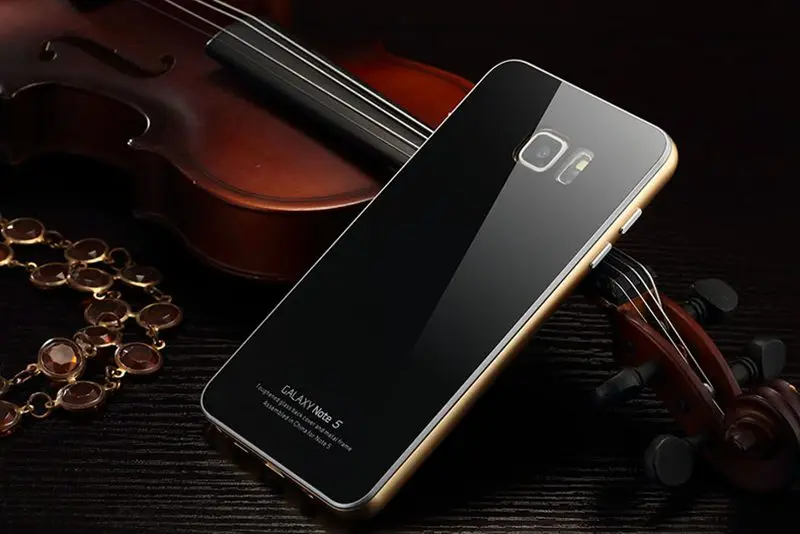 Metal Aluminum Alloy Border Tempered Glass Back Cover For Samsung Galaxy Note5 Note 5 Hybrid Hard