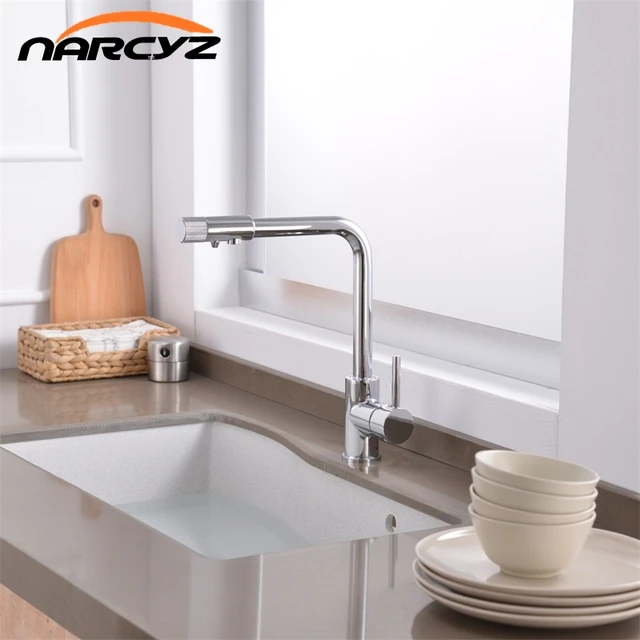 Best Offers  Narcyz Drinking Water Filter Faucet Deck Mounted Mixer Valve Chrome Single Hole Purifier 3 Way Water Kitchen Faucet Mixer XT-32