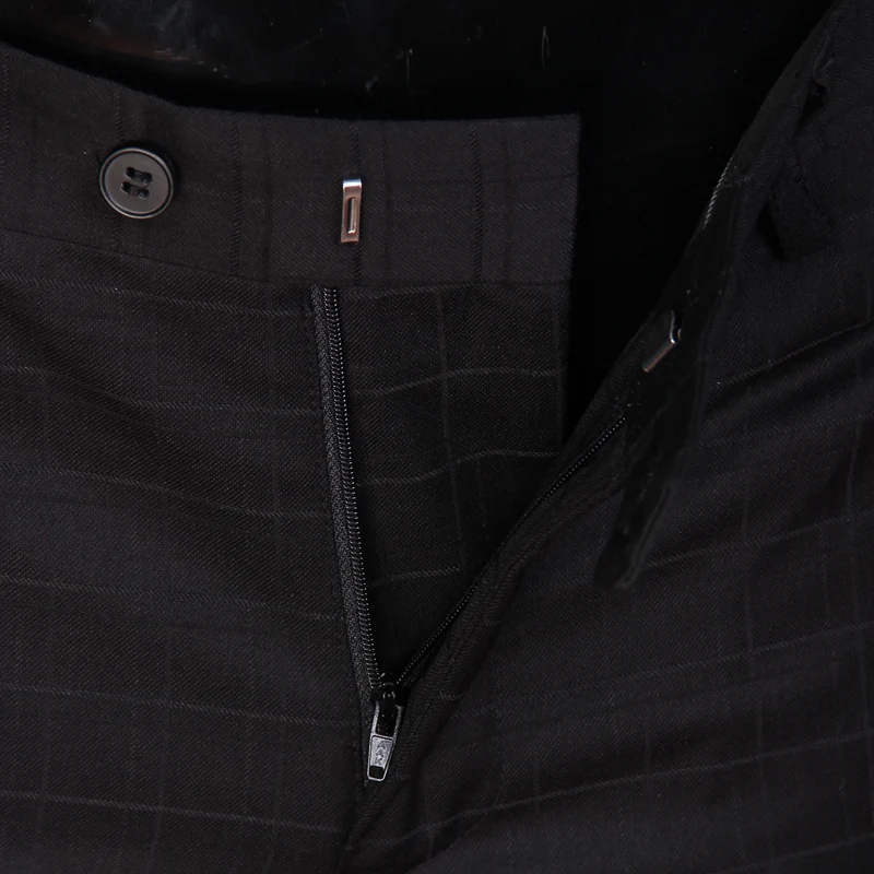 Летние деловые мужские брюки для официального костюма Свадебные брюки для жениха мужской черный клетчатый костюм CBKZ017