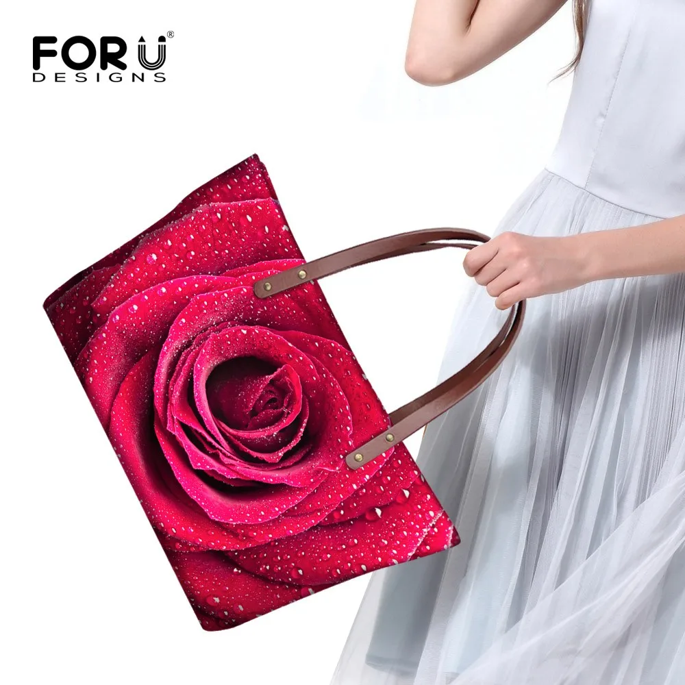 Мода для женщин сумки красный цветок Роза печатных женская сумка бренд Bolsos Feminina Топ