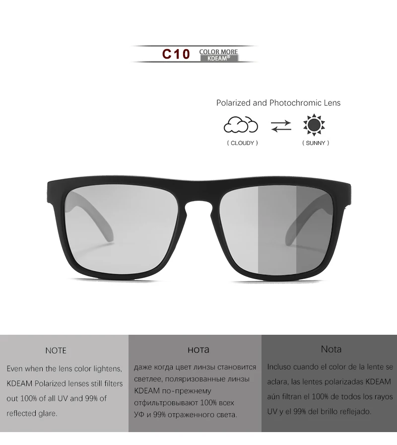 Новое поступление KDEAM фотохромные и поляризационные солнцезащитные очки мужские Квадратные Солнцезащитные очки женские gafas de sol металлические шарниры UV400 KD156-C10