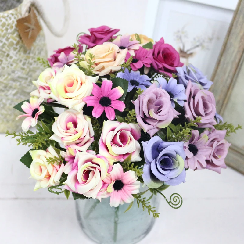 JAROWN Simulation Rose Bouquet Artificial Silk Flowers Fake Flower Art Decoration For Wedding Home Office Desktop Placement (22)