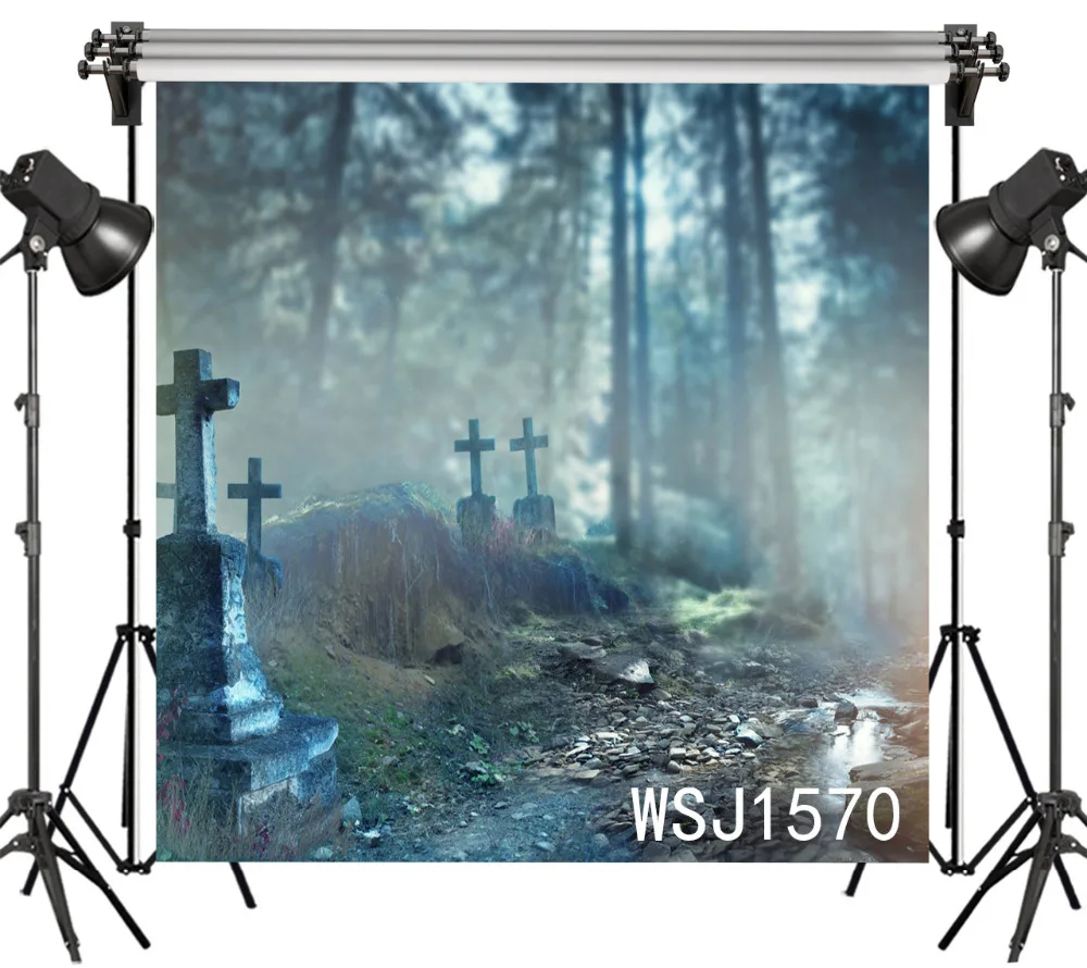 

LB Polyester & Vinyl Halloween Graveyard In The Forest Foggy Frightening Backgrounds For Photo Studio Photography Backdrops