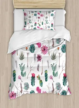 

Cactus Duvet Cover Set , Vintage Botanical Pattern Arrows Feathers Succulent Twigs Hawaii Spring Tropics,e 4 Piece Bedding Set