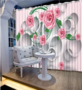 

Home Bedroom Decoration Window Curtain Living Room 3D Curtains Green Leaf Flower Circle Fabric Curtains Printed Curtain