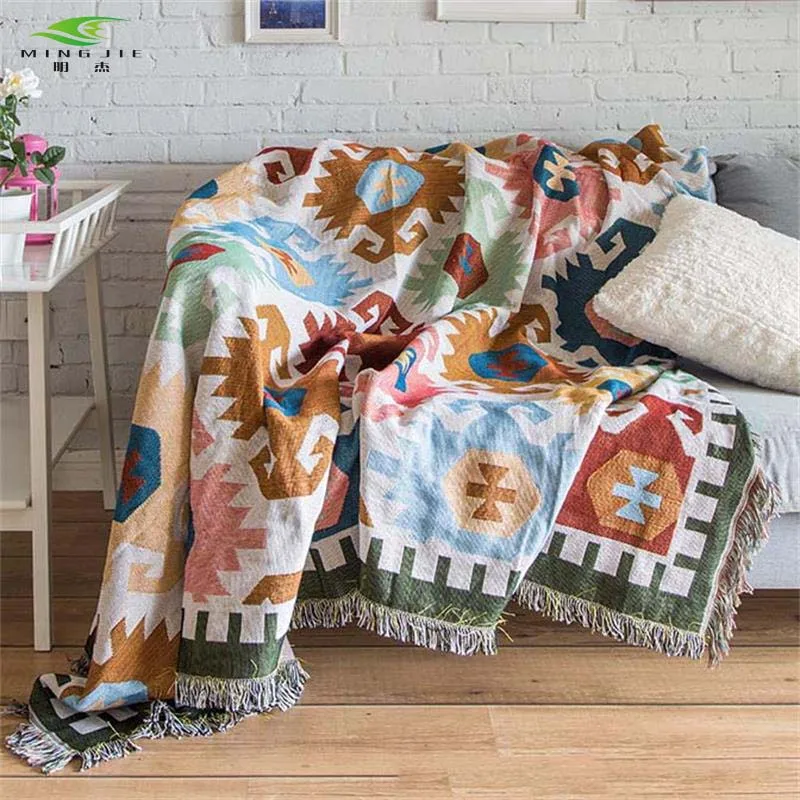 European Geometry Throw Blanket Sofa Decorative Slipcover Cobertor on Sofa Beds Plane Travel Plaid Non-slip Stitching Blankets
