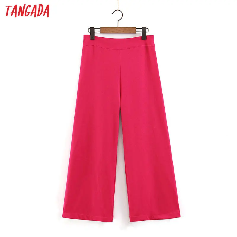 

Tangada women chiffon hotpink wide leg pants side zipper high waist crop trousers loose female pantalones SL390