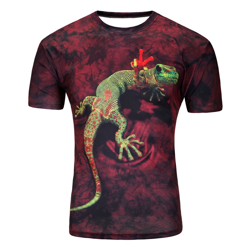 

High Quality Men's Short Sleeve 3D T Shirt O-neck Lizard Fashion 3d Water Printed T-shirts Casual Animal Hip Hop Brand Clothes