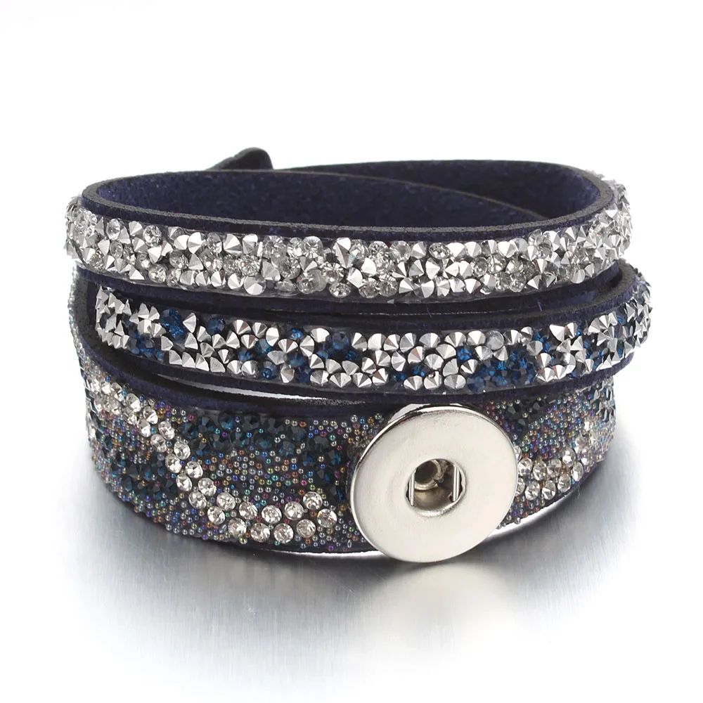 Женский кожаный браслет с кристаллами 18 мм 7 цветов|bracelets for|snap leather braceletbracelet with