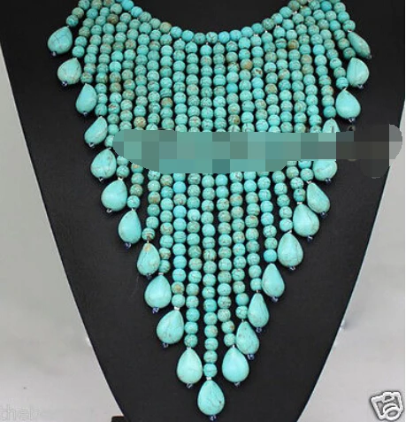 

Jewelr 005241 New Bib necklace Turquoise bead Tassel necklace
