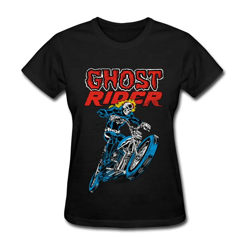 Comics Ghost Rider T Shirt New Coming Summer Autumn Short Sleeve Crewneck Tops T Shirt Cotton Fabric Women Summer Clothing Shirt Ghost Rider black