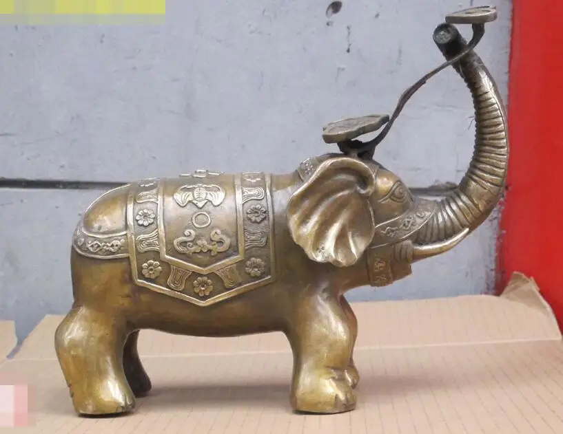 

S03185 China fengshui Bronze as one wishes Ru Yi Elephant nose roll up satisfied statue (B0413)