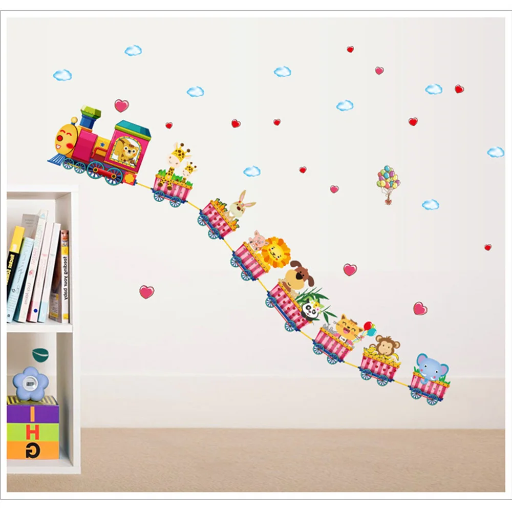 

Animal Zoon Train Cartoon Wall Sticker Cute Train Removable DIY Wall Stickers Kids Room Kindergarten Decor Home Wall Stickers
