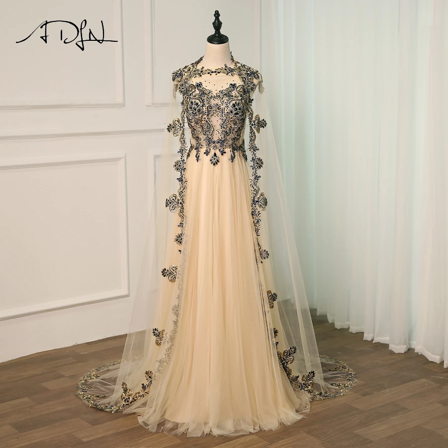 

ADLN 2018 Arabic Evening Dresses Long Scoop Neck Sleeless Crystals Tulle Muslim Evening Dress Dubai Evening Party Gowns