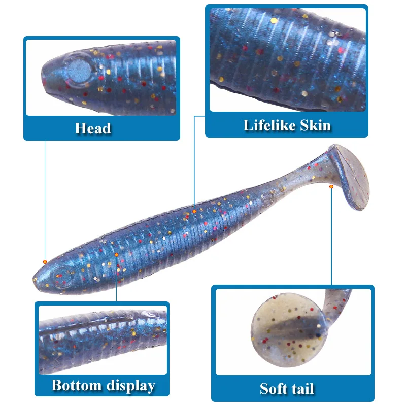 Soft Lure Bait T-tail Silicone Fishing Lure 1.1g/5cm 30/pcs Artificial Wobblers Worm Bait Soft Worm Fishing Tackle jooyoo