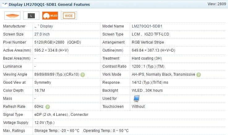 Горячее предложение 2" A1419 5K LM270QQ1 SD B1 ЖК-экран retina со стеклом в сборе для iMac Late MK462 MK472 MK482 EMC 2834