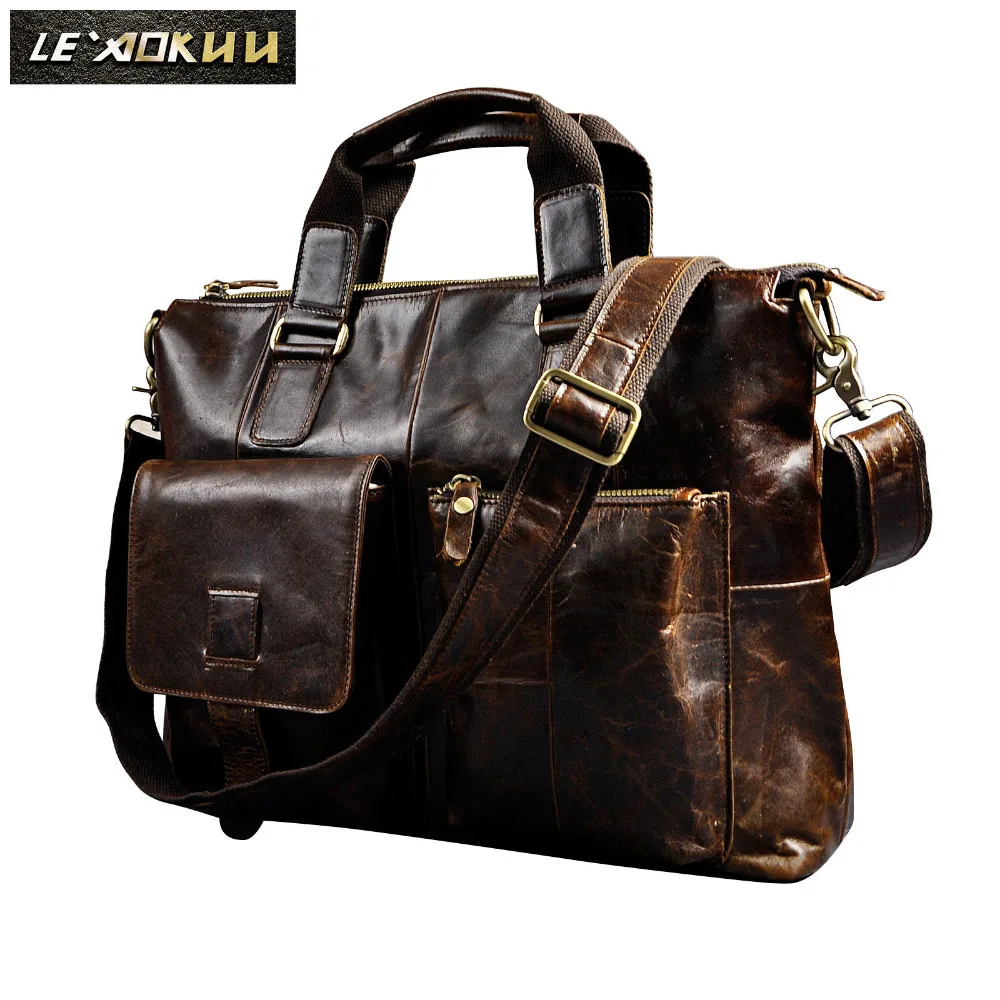  Men Genuine Leather Office Maletas Business Briefcase 15.6