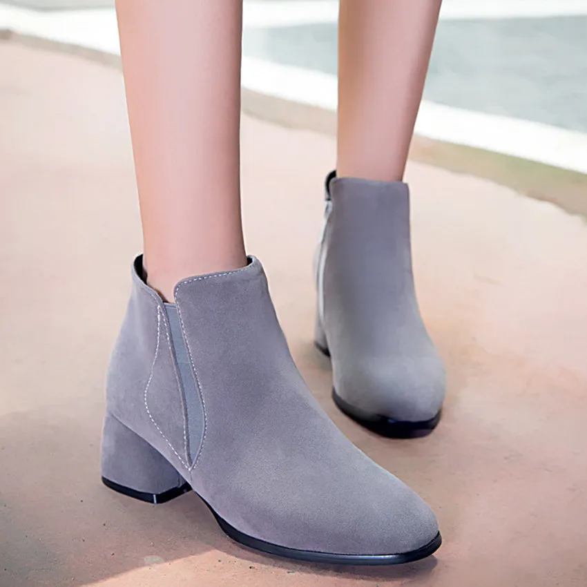 Spring Autumn font b Women b font Ankle Boots Square Med High Heel font b Woman
