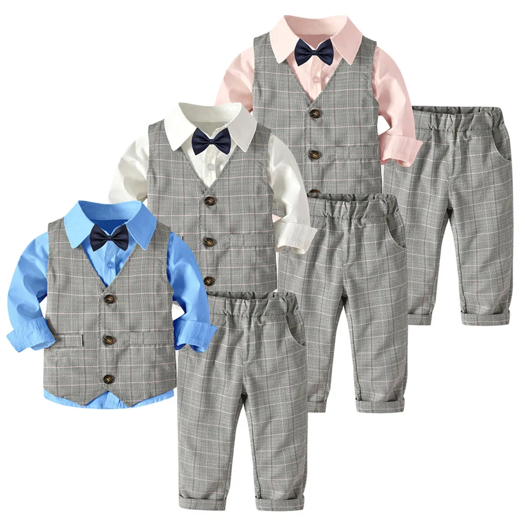 

4PC Toddler Baby Boy Bowtie Gentleman Vest T-Shirt Pants Wedding Suit Cloth Sets clothes