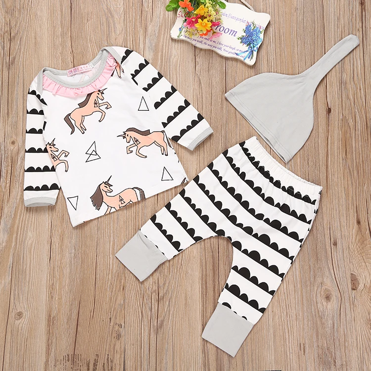 

2018 New Baby boy Kids Unicorn Print Romper T-shirt+Long Pants Newborn Baby Girl Clothes Outfit Clothes For Newborns