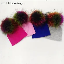 GZHilovingL 0-5month Весна МОДУЛИ Новый Дизайн Хлопка Beanie Натурального Меха енот Мех Лисы Помпоном Для Маленьких Девочек-Младенцев Мальчиков Мягкой шляпы