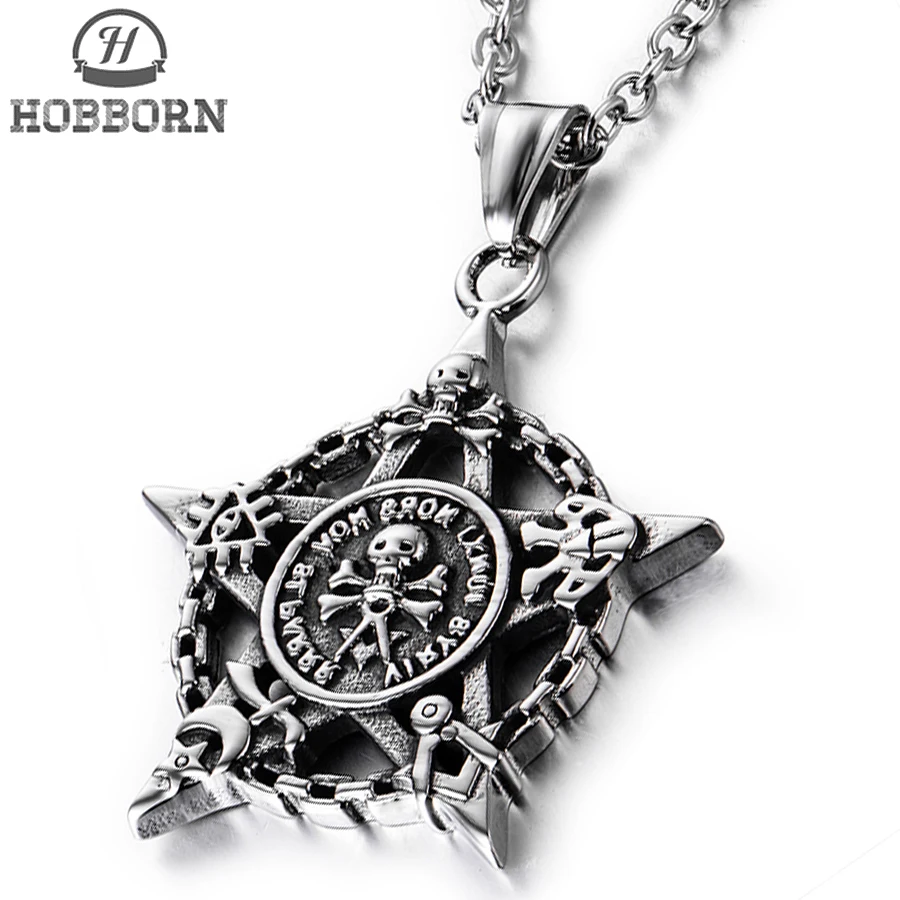 Мужские Винтажные ожерелья с шестигранной подвеской HOBBORN 316L из нержавеющей стали